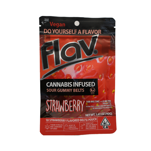 Flav  | Strawberry Belts Sour Gummy Candy | 100mg