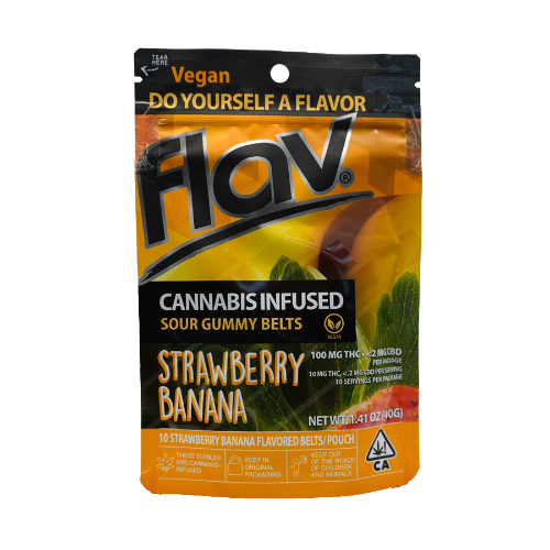 Flav | Strawberry Banana Belts Sour Gummy Candy  | 100mg 